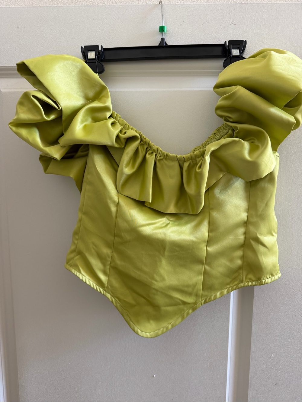 Ruffled Satin Corset Top - Lime Green